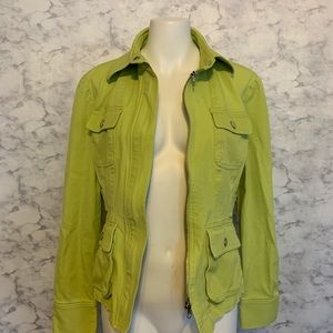 Jendo Lime Green Zip up Denim Jacket Pockets